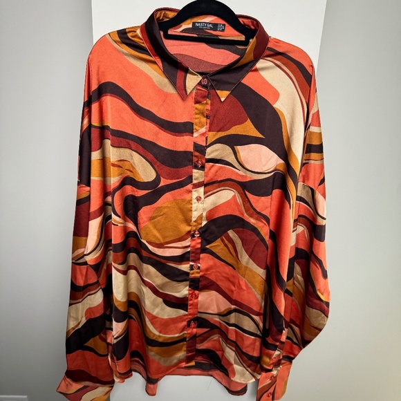 Nastygal Abstract Orange Shirt - Picture 1 of 6